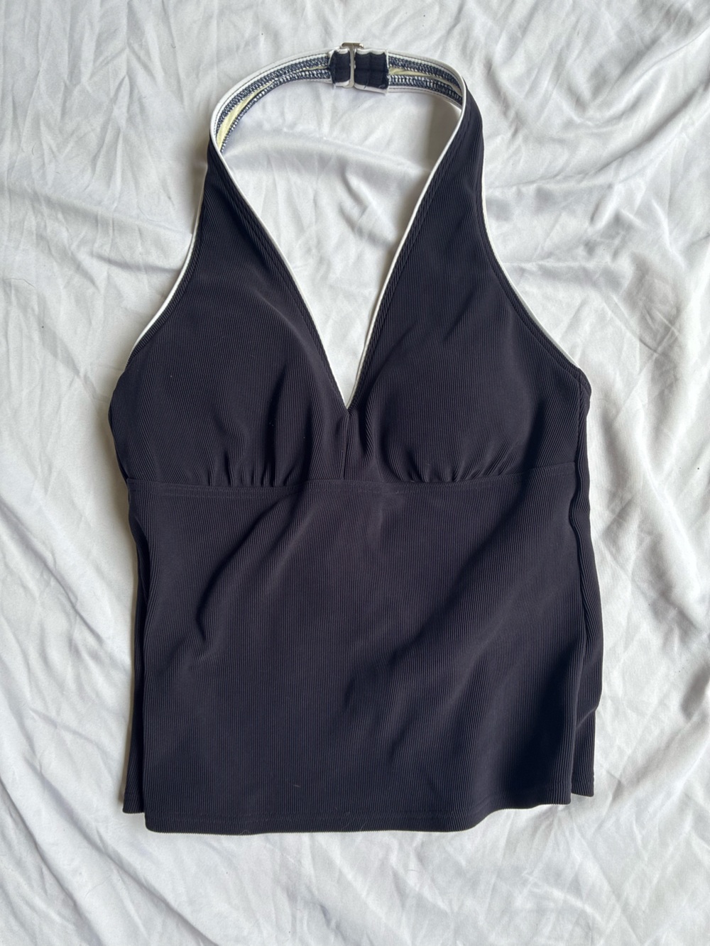 Navy bathing suit  Halter Tank Top with Contrast Trim